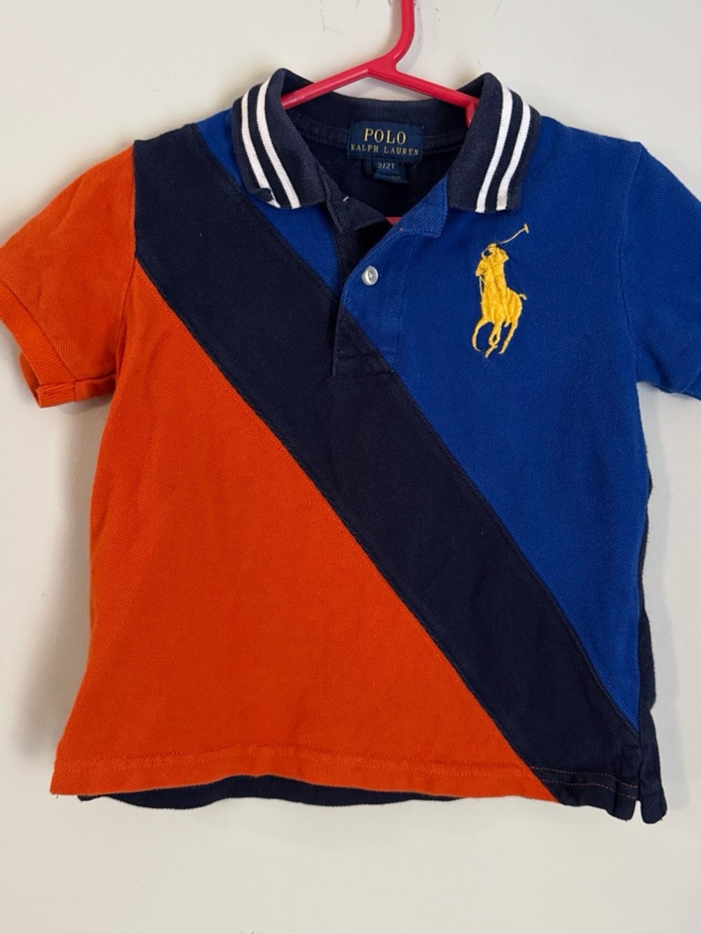 Polo by Ralph Lauren Boys Diagonal Colorblock Polo - Blue/Orange/Navy